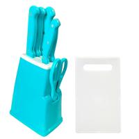 Gambar Pisau Dapur Stainless Rak Plastik + Talenan 8 pcs Random Color Q2-013p dari Formiana Kota Surabaya 2 Tokopedia