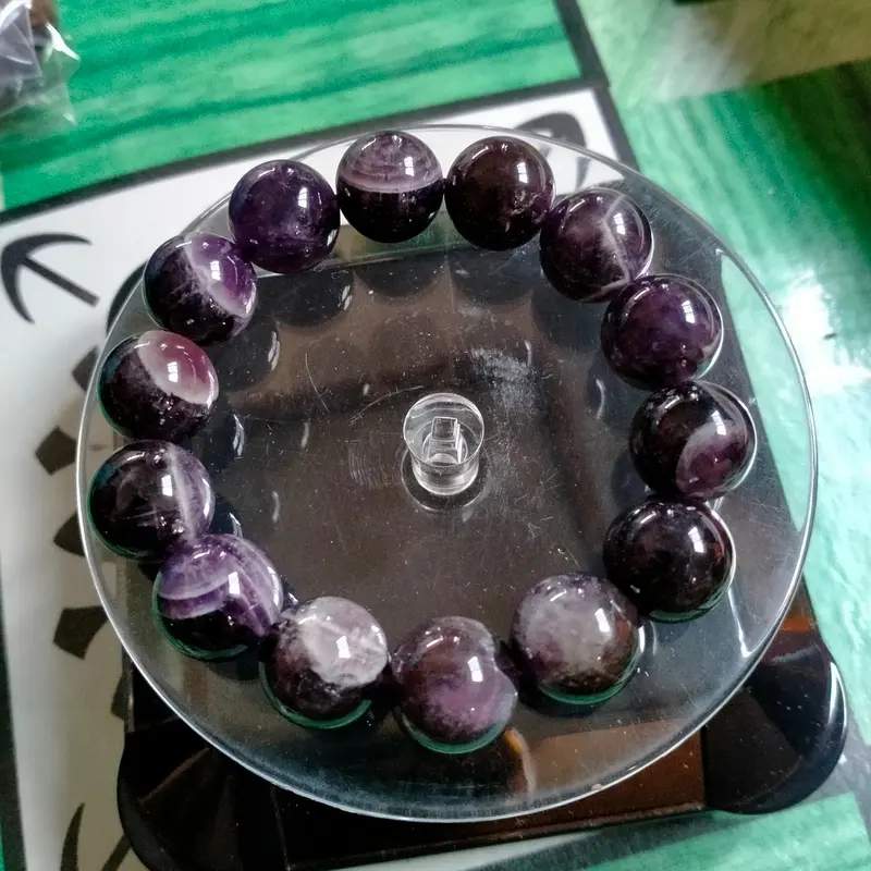 gelang batu kecubung ungu Natural amethys Quartz dim 14 mm tali karet 3