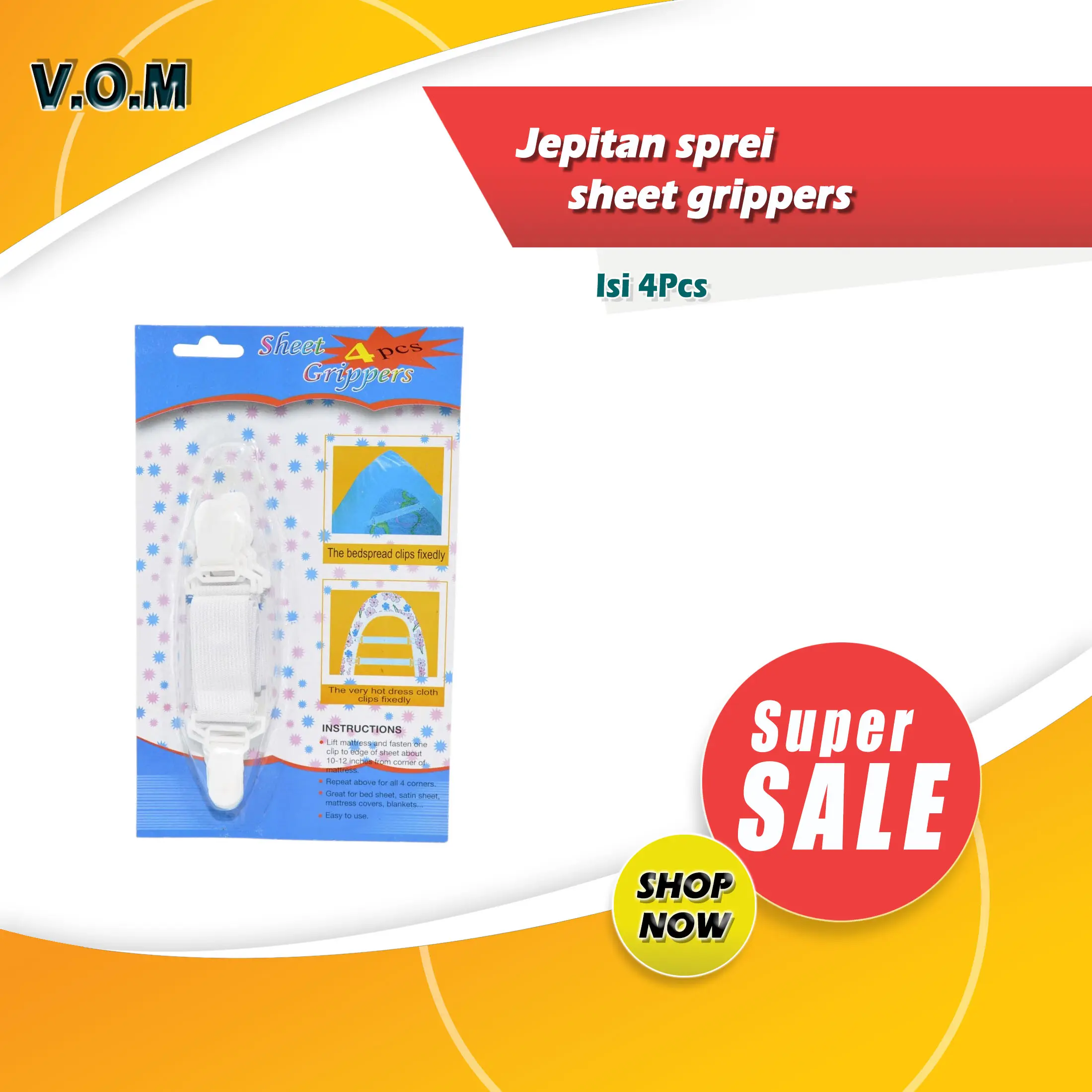 0182 Jepitan Sprei Sheet Grippers Isi 4 Karet Elastis & Plastik Kokoh Anti Geser untuk Semua Jenis Kasur