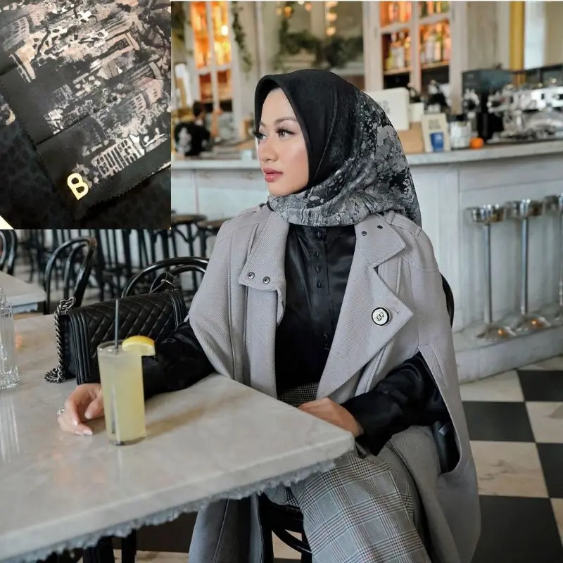 Hijab Kerudung Segi Empat Voal Motif Ala Buttonscarves Pin B ZH0001