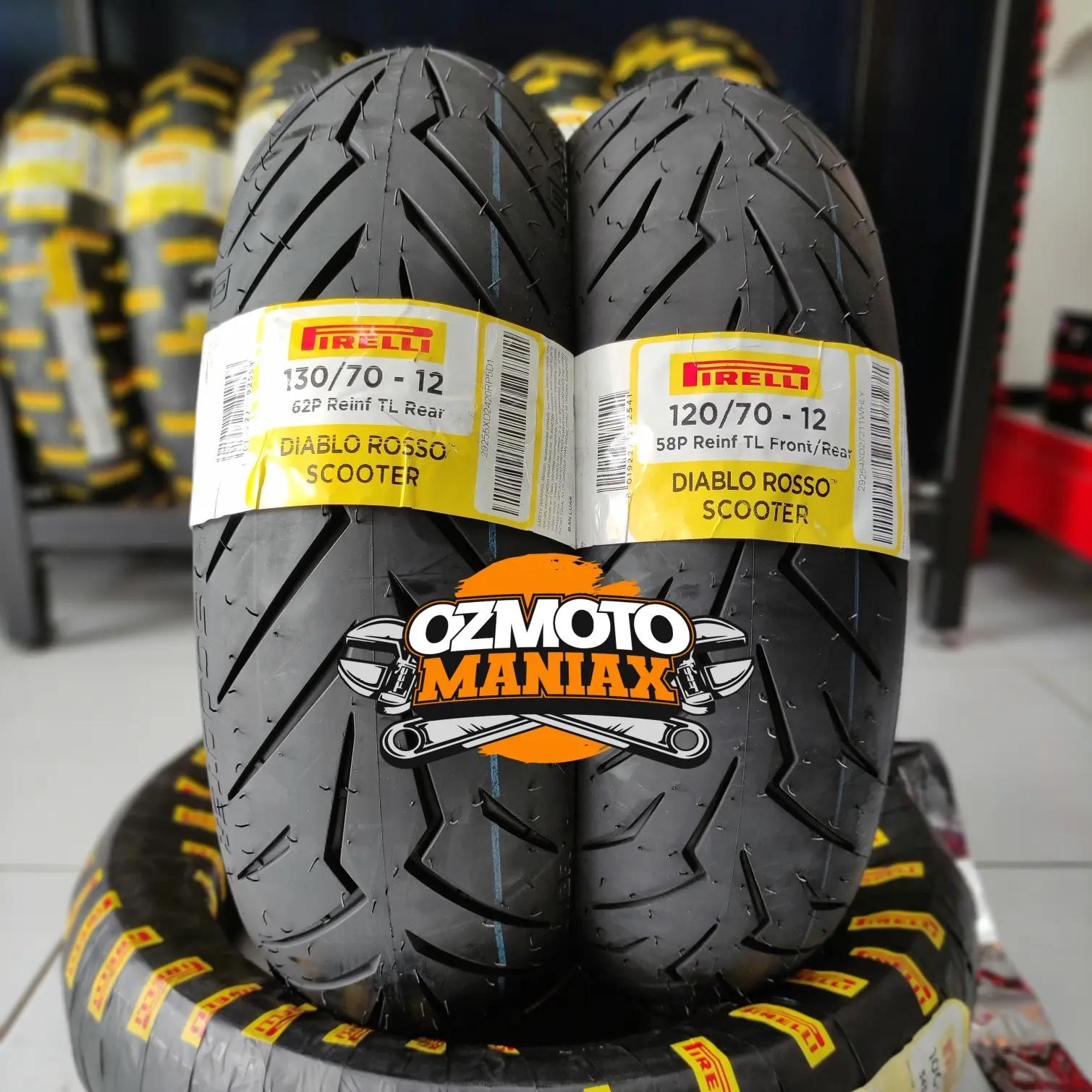 Paket Ban Pirelli Vespa Matic Diablo Rosso Scooter 120/70 & 130/70-12