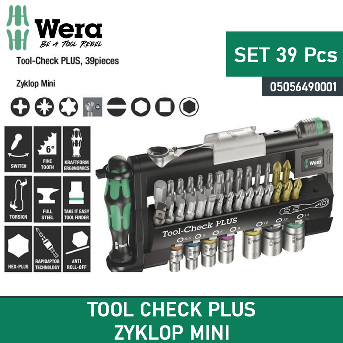 Gambar Tool Kit Set Wera 05056490001 Tool-Check PLUS Zyklop Mini - 39 Pc dari warungtools Kota Administrasi Jakarta Utara Tokopedia