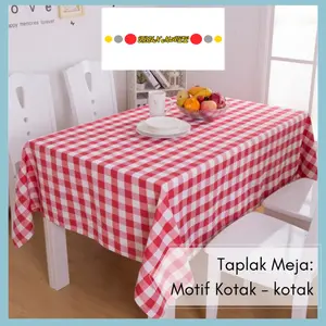 Taplak Meja Makan Motif Kotak Kotak Estetik Ukuran 200 x 150