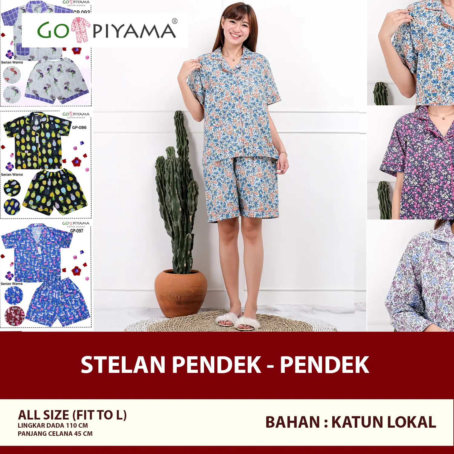Baju Tidur Piyama Wanita Dewasa Katun GO PIYAMA PENDEK - PENDEK