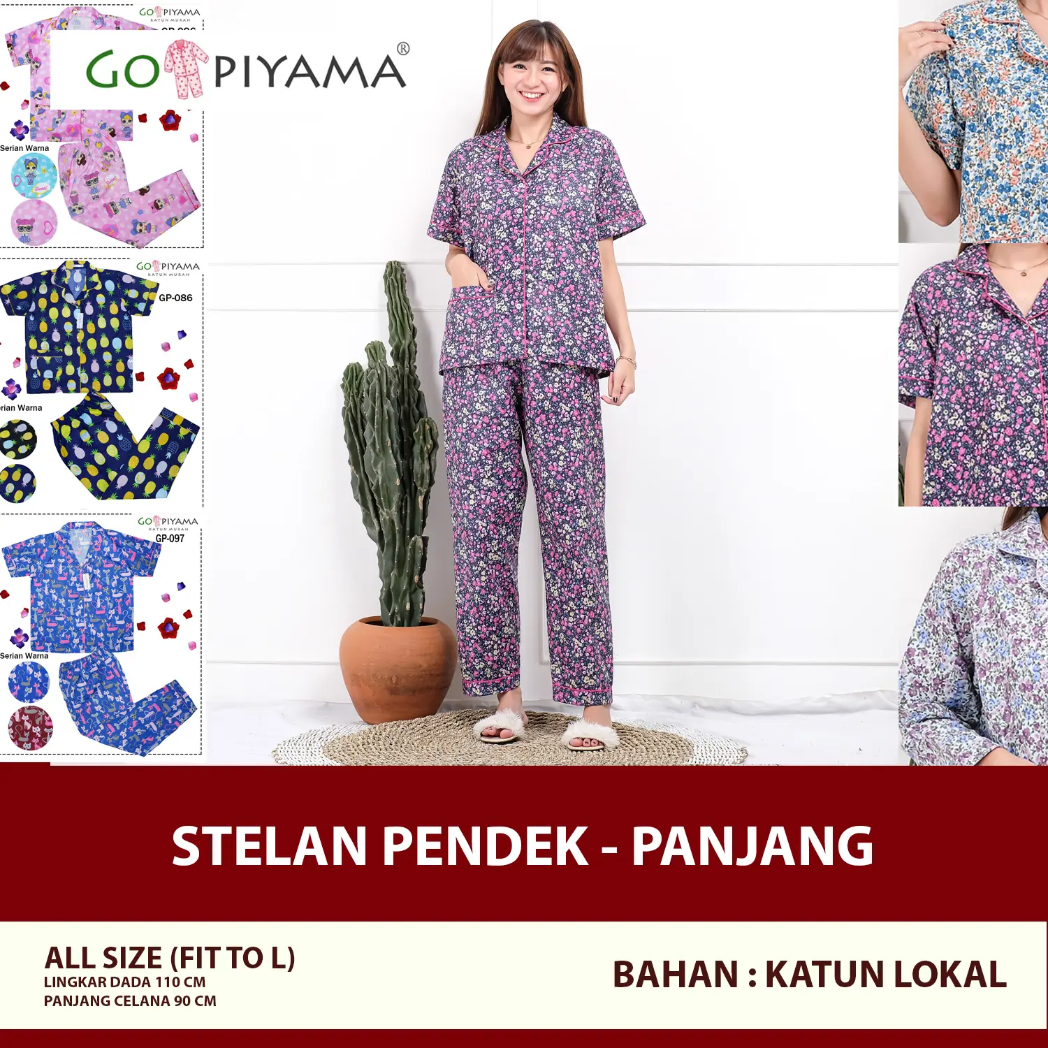 Baju Tidur Piyama Wanita Dewasa Katun GO PIYAMA PENDEK - PANJANG