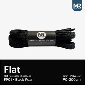 MR Shoelaces FP01 Hitam (Black) Tali Sepatu Pipih Flat 7mm 80cm 90cm 100cm 120cm 130cm 140cm 150cm 180cm 200cm Polyester