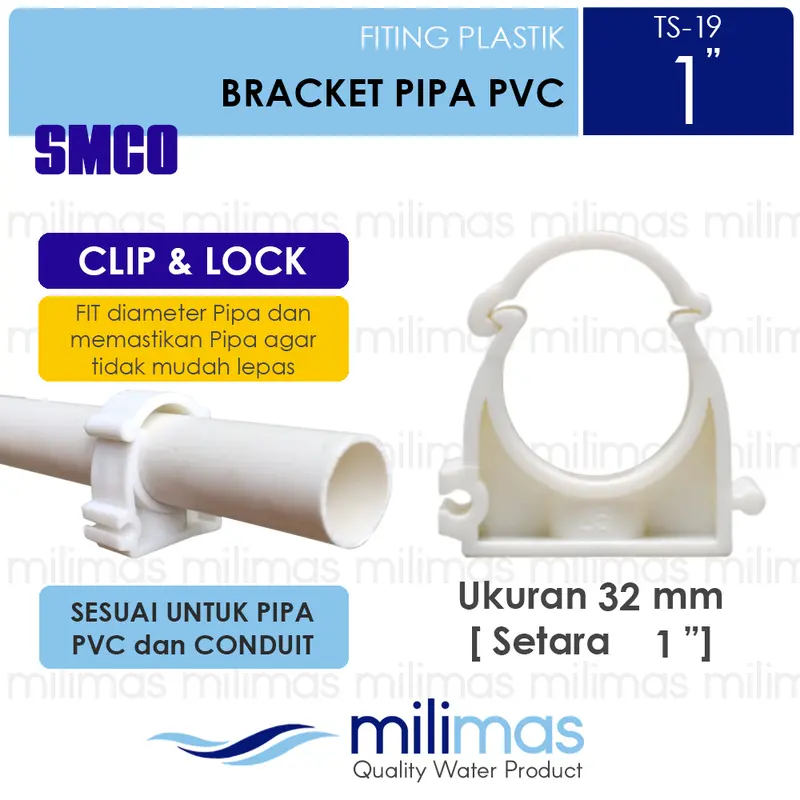 SMCO - Klem / Clip Pipa Conduit-PVC-PEX Uk.1" - TS19 Klip 32mm Putih 0