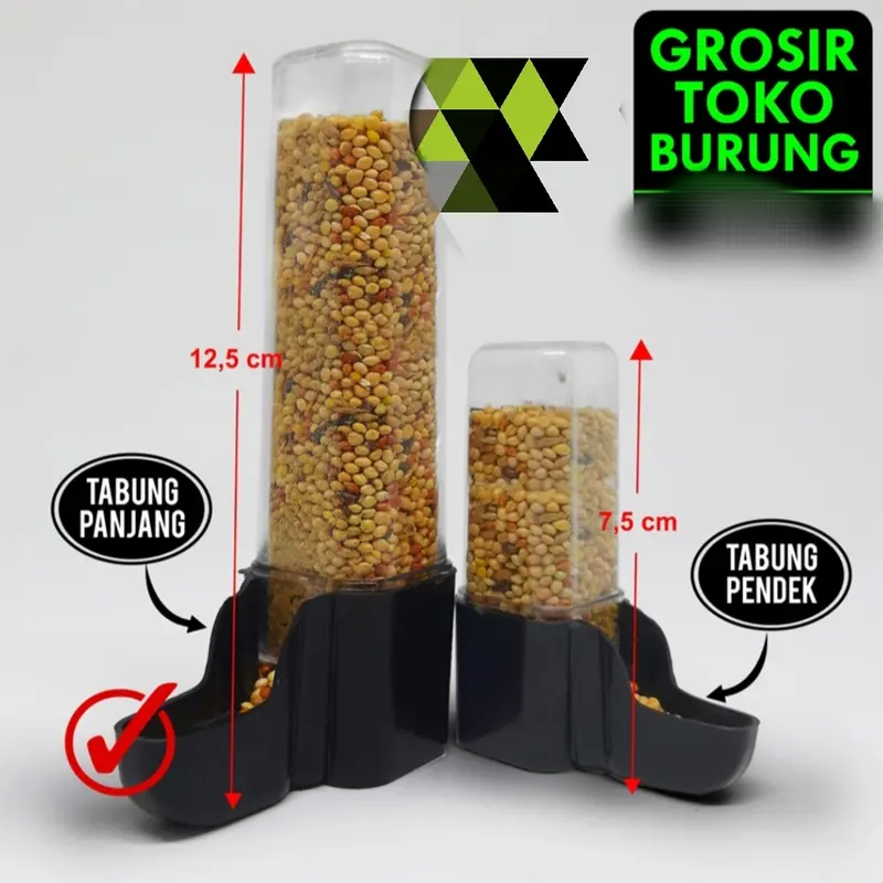Dispenser Tabung panjang cepuk wadah pakan minum burung kenari Lb park 1