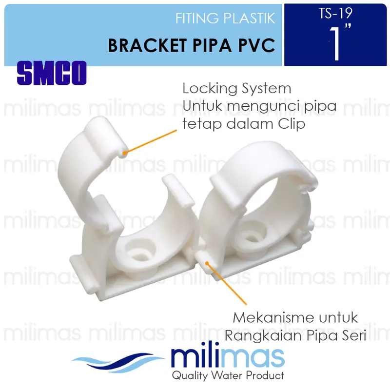 SMCO - Klem / Clip Pipa Conduit-PVC-PEX Uk.1" - TS19 Klip 32mm Putih 1