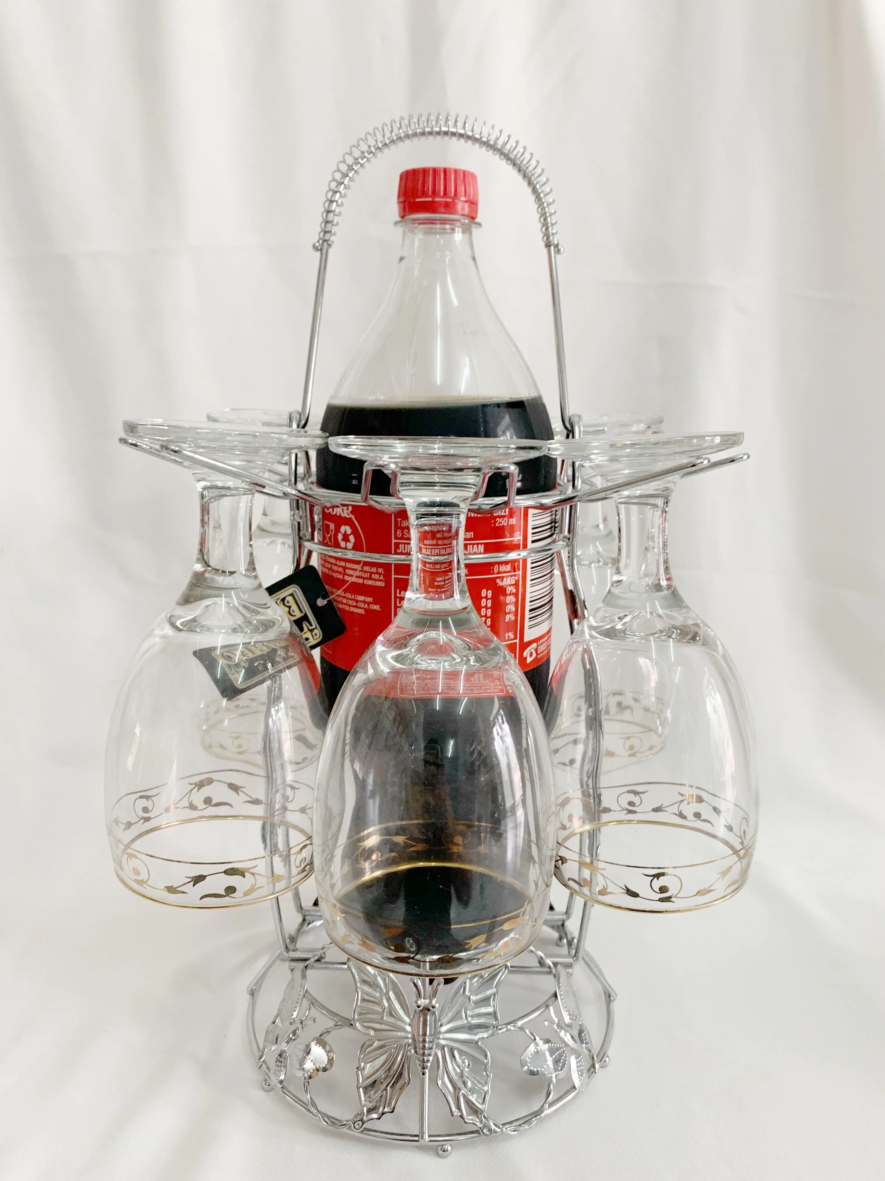 RAK GELAS KAKI DAN RAK BOTOL COCA COLA STAINLESS BISTRO