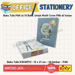 Buku Tulis KIKY 38 Lembar - 1 Pack Isi 10 Buku - Kertas Berwarna