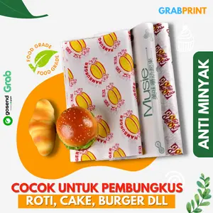 Kertas Foodgrade Wrapping Custom Bungkus Burger Roti Makanan 24x27 cm