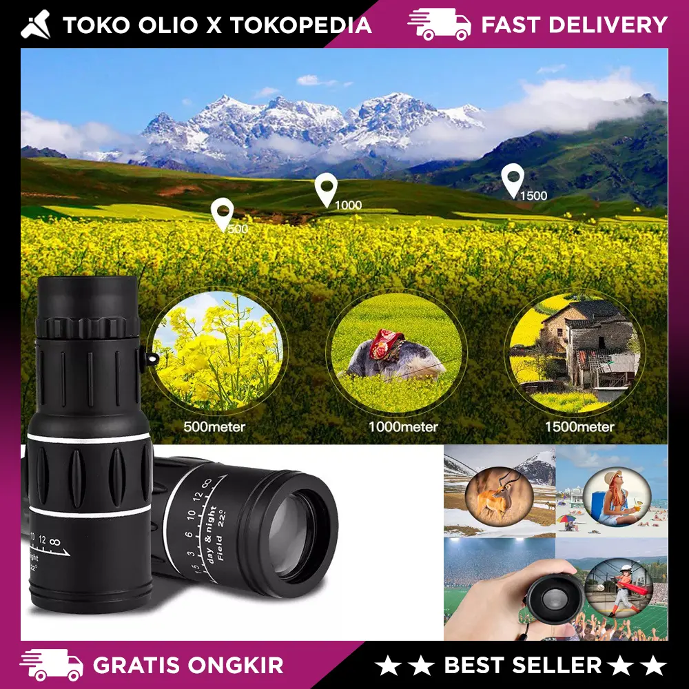 Teropong Monokular Jarak Jauh Night Vision Focus Zoom Lens Telescope