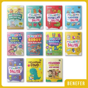 Buku Mewarnai Binatang, Kendaraan, Benda, Robot, Dino, Peri, Balita