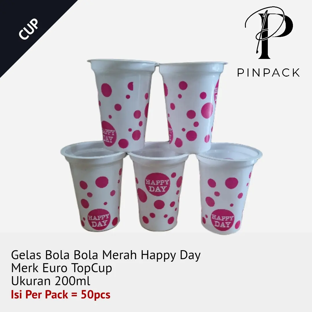 Gelas aqua tul plastik bola bola merah 8oz 200ml / polkadot / kopi