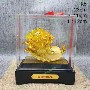 Patung hiasan sawi putih emas bai cai fengshui rejeki dengan box K5