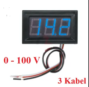 Voltmeter Digital DC Frame 3 Kabel 0-100V 0 - 100 V 0.56 Inch Biru