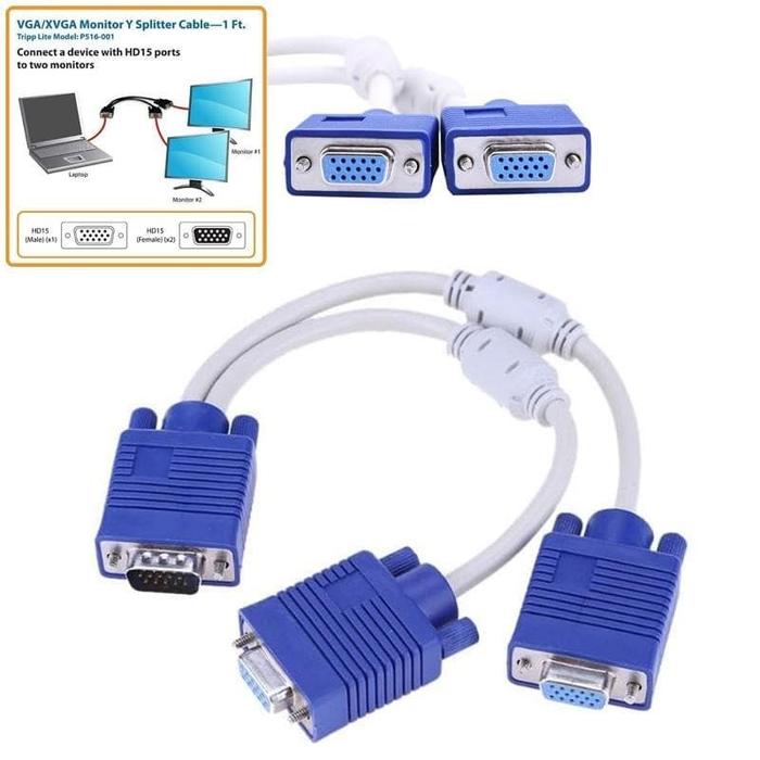 Jual Kabel VGA Splitter Cabang 1 Male ke 2 Female DB15 - Kabel VGA ...