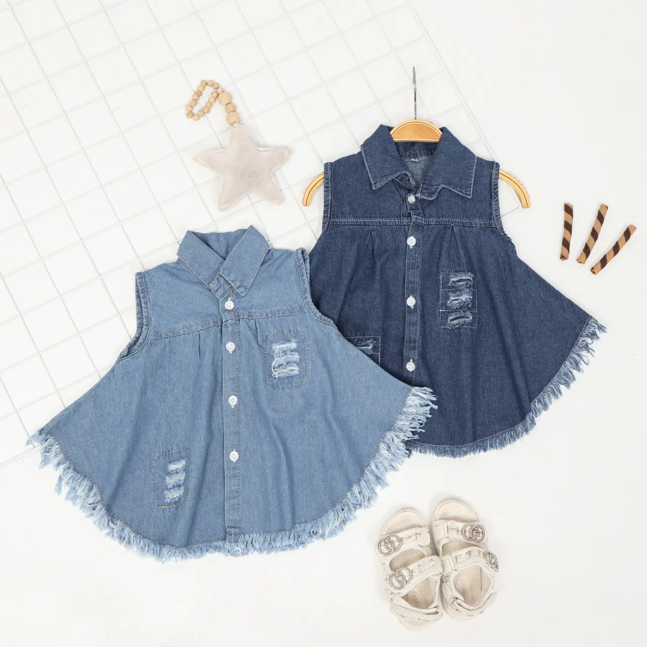 DEZATA Rawis - Dress Umbrella Anak Cewek 1-4 Tahun Dress Jeans Anak Dan Bayi Perempuan