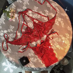 Lingerie Sexy transparan Tali Bra dan G String Cross halter Bikini B15