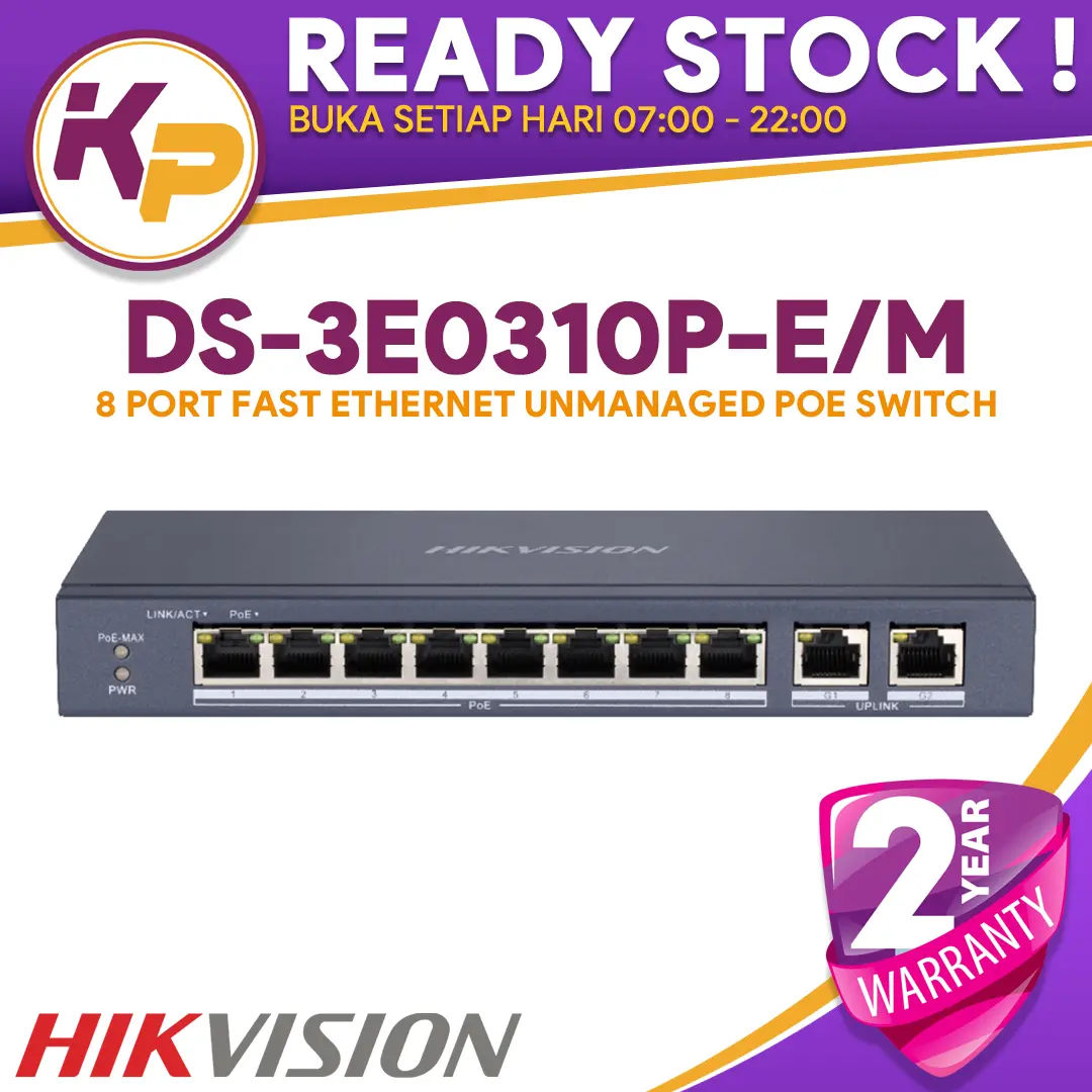 HIKVISION DS-3E0310P-E/M 8 PORT FAST ETHERNET UNMANAGED POE SWITCH