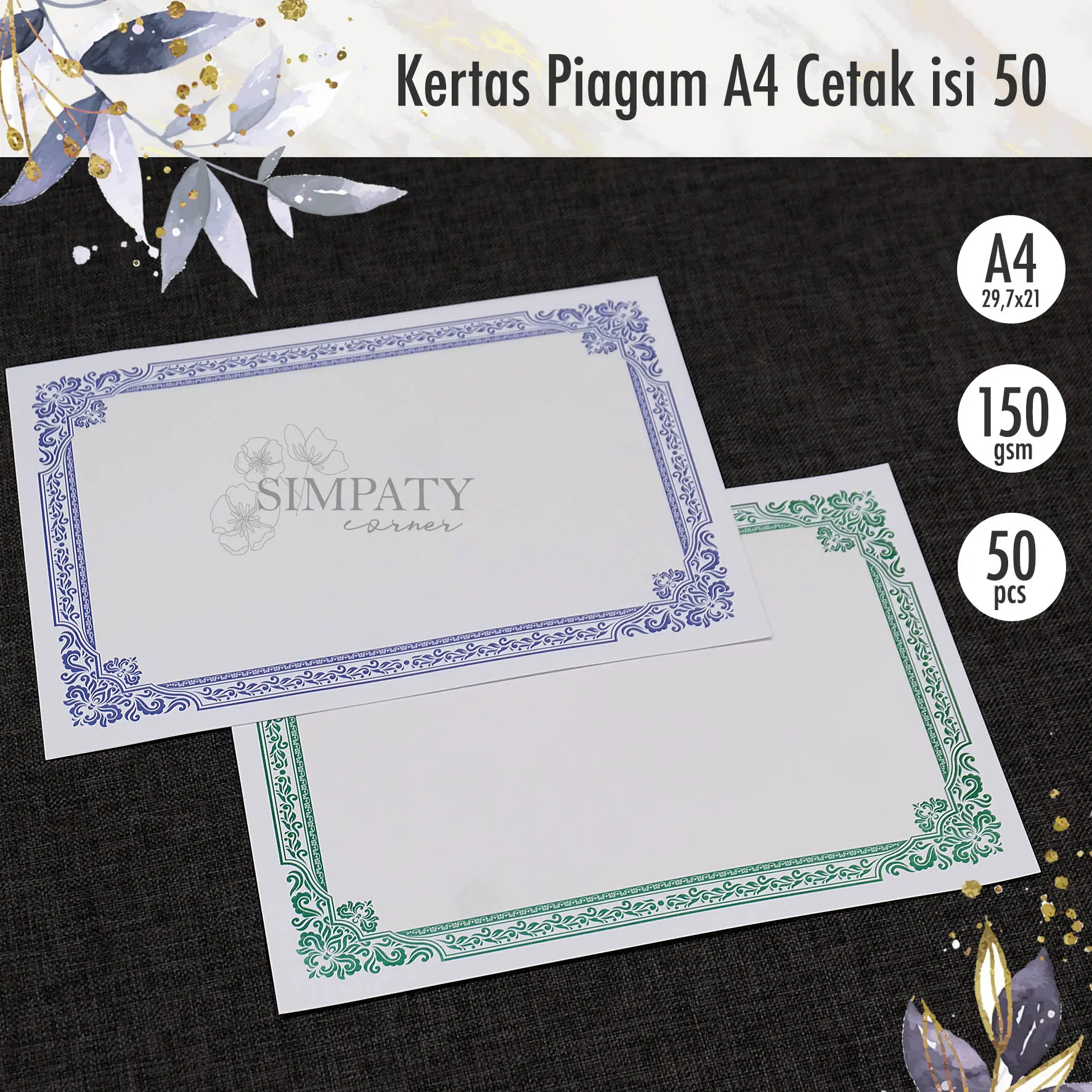 Blanko / Kertas Piagam / Sertifikat A4 Simpaty High Quality isi 50