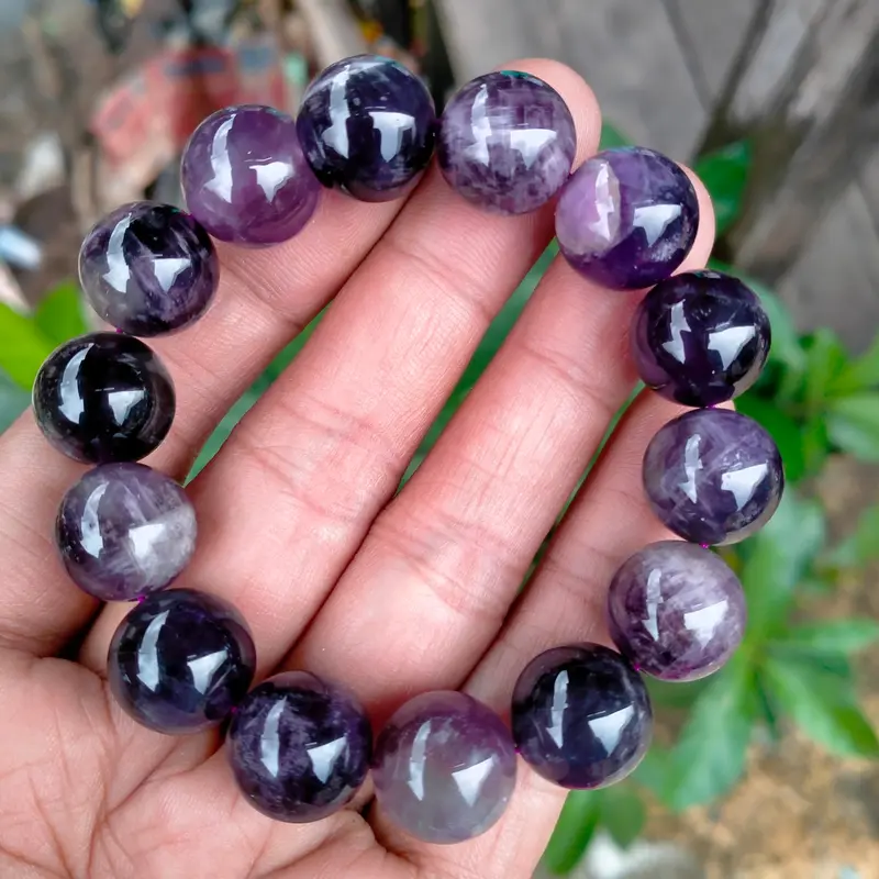 gelang batu kecubung ungu Natural amethys Quartz dim 14 mm tali karet 0