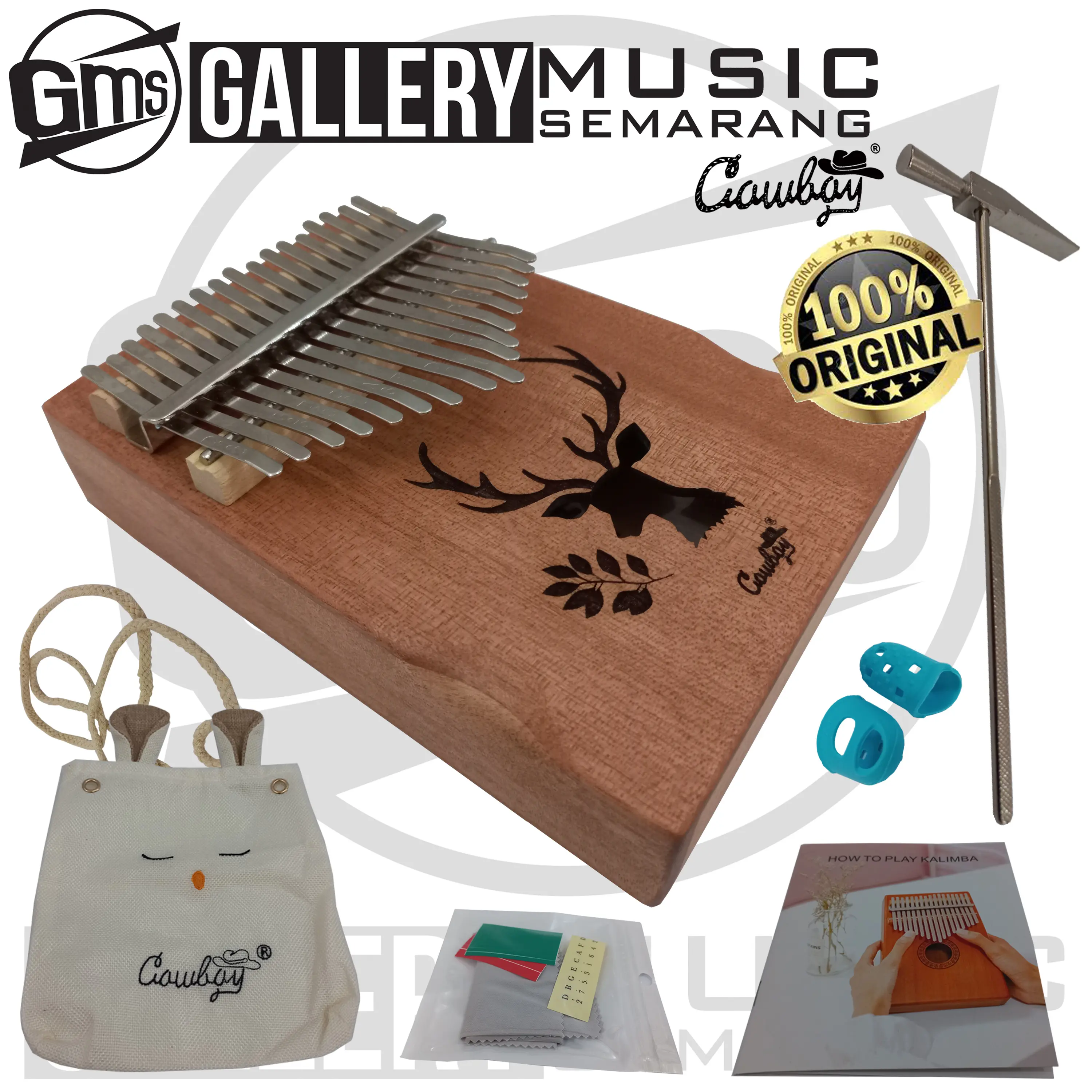 ORIGINAL!!! Kalimba Cowboy 17N Alat Musik Jari 17Key Mahogany Fullset (TP)