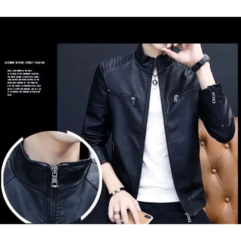 Jaket Kulit Cowok Stylish Keren dan Trendy dengan Kantong Dalam - Nyaman, Lembut,pria Wanita, Semi, Motor, Crop, Blazer, Panjang 1