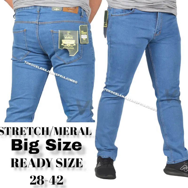 Big size!! celana jeans pria stretch Slim fit Xxxxxl / jeans pria Denim High Panjang Melar Nyaman 1