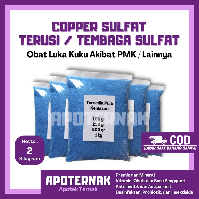 Terusi Copper sulfate 2 kg Pembiru Anti Lumut Kolam Renang Obat PMK 0