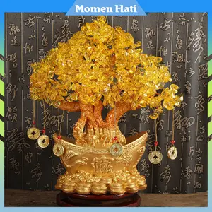 Ornamen Pohon Uang Pohon Kristal Keberuntungan Fengshui Dengan Liontin