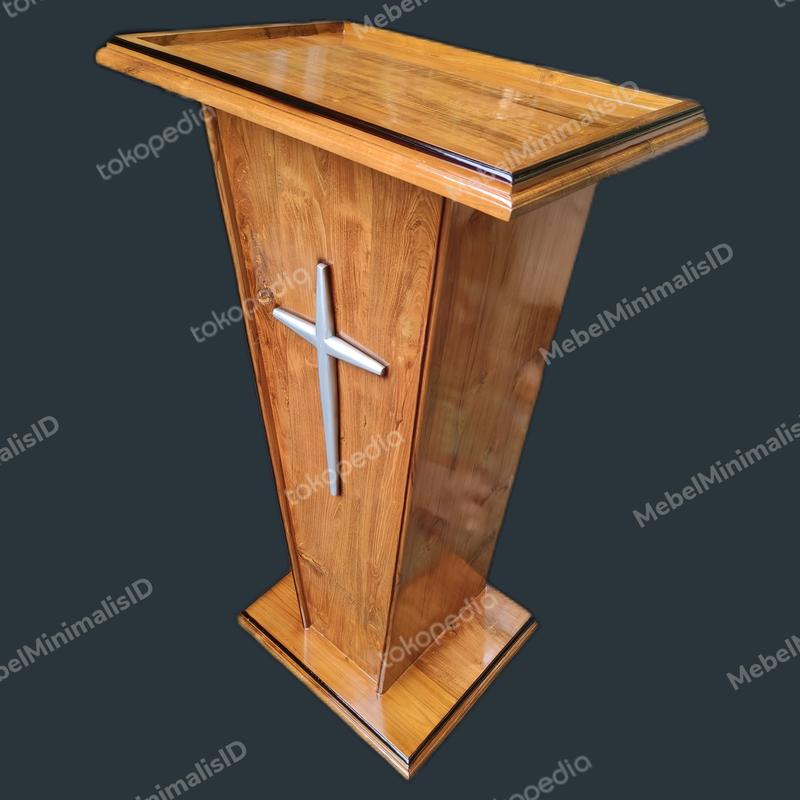 Mimbar Gereja Minimalis Murah - Podium Gereja Kristen Salib Kayu Jati 2