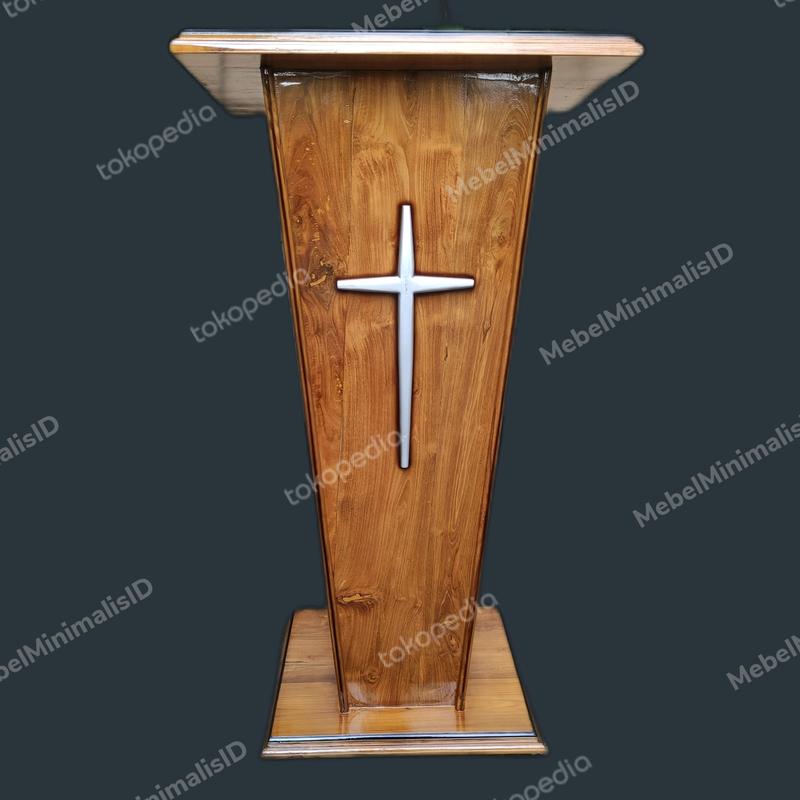 Mimbar Gereja Minimalis Murah - Podium Gereja Kristen Salib Kayu Jati 4