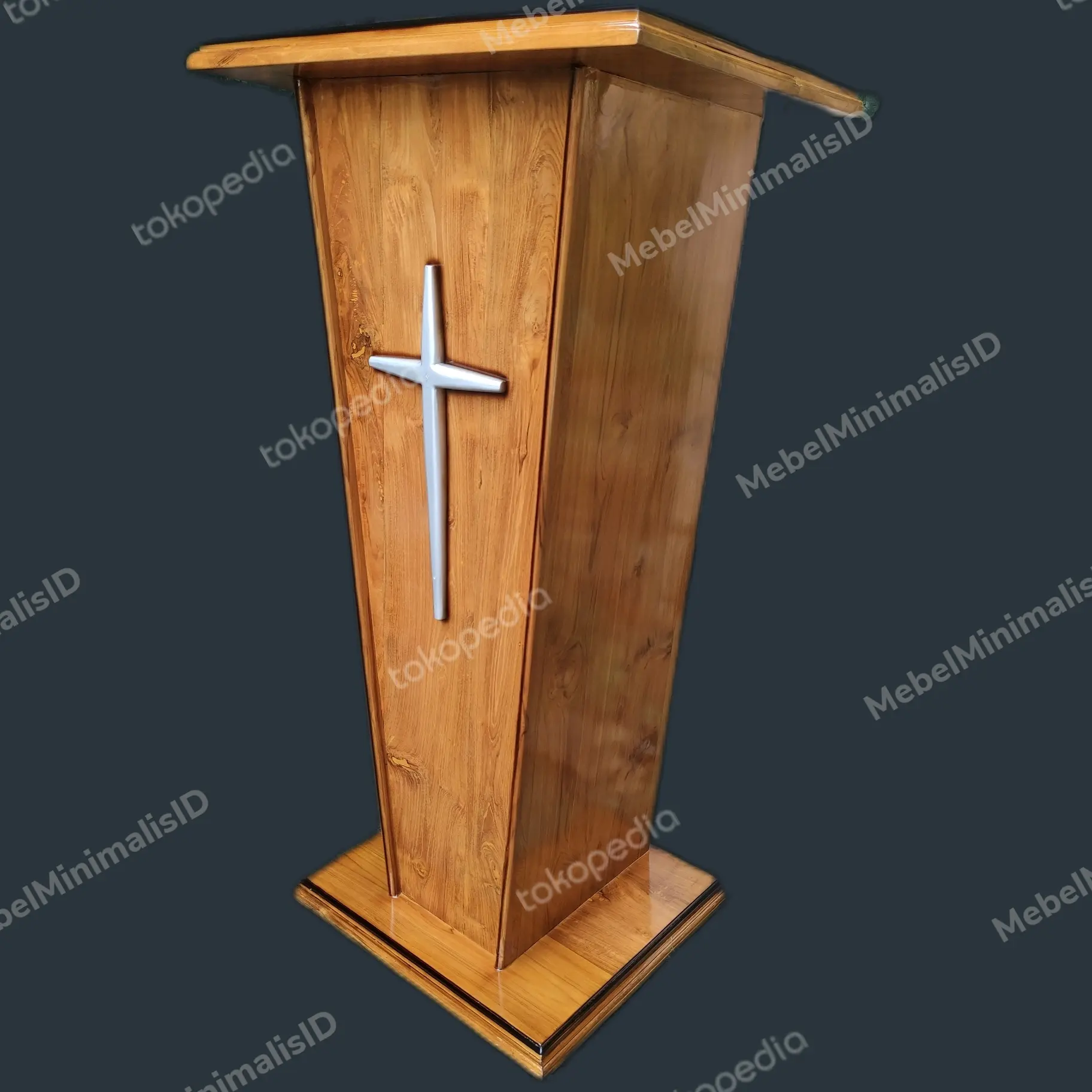 Mimbar Gereja Minimalis Murah - Podium Gereja Kristen Salib Kayu Jati
