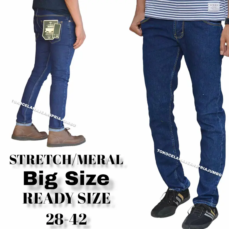 Big size!! celana jeans pria stretch Slim fit Xxxxxl / jeans pria Denim High Panjang Melar Nyaman 2