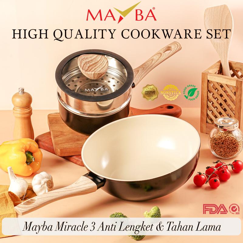 MAYBA MIRACLE 3 PCS Panci Set Food Grade Anti Lengket Pearl ceramic ...