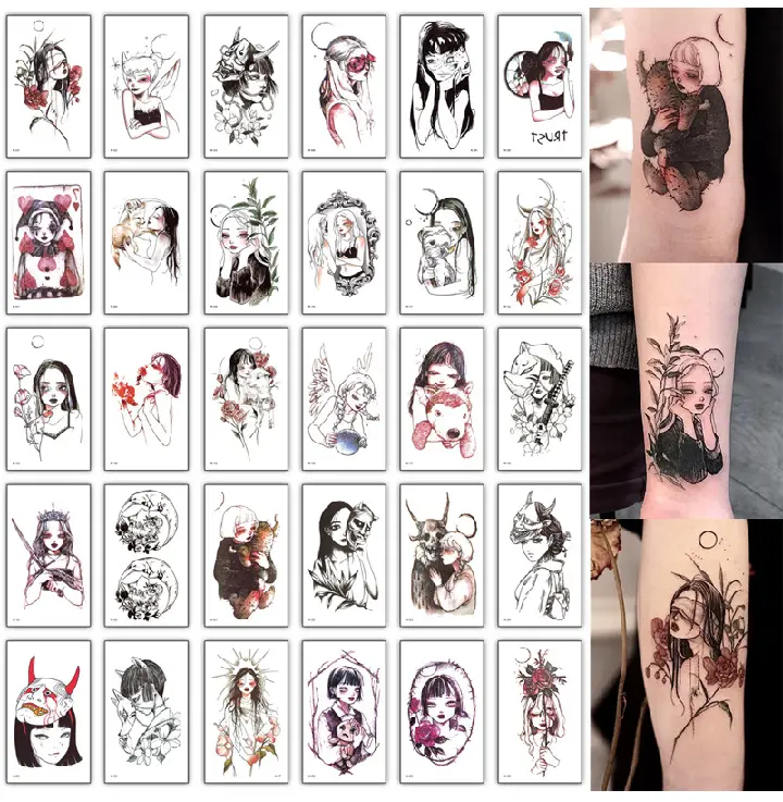 30 PCS Grosir Termurah Stiker Tato Anime Berwarna Karakter Wanita 6x10cm Halal Aman Tidak Beracun Tatoo Temporer KODE CG