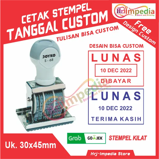 Cetak Stempel Lunas Tanggal + Tambahan Tulisan Custom