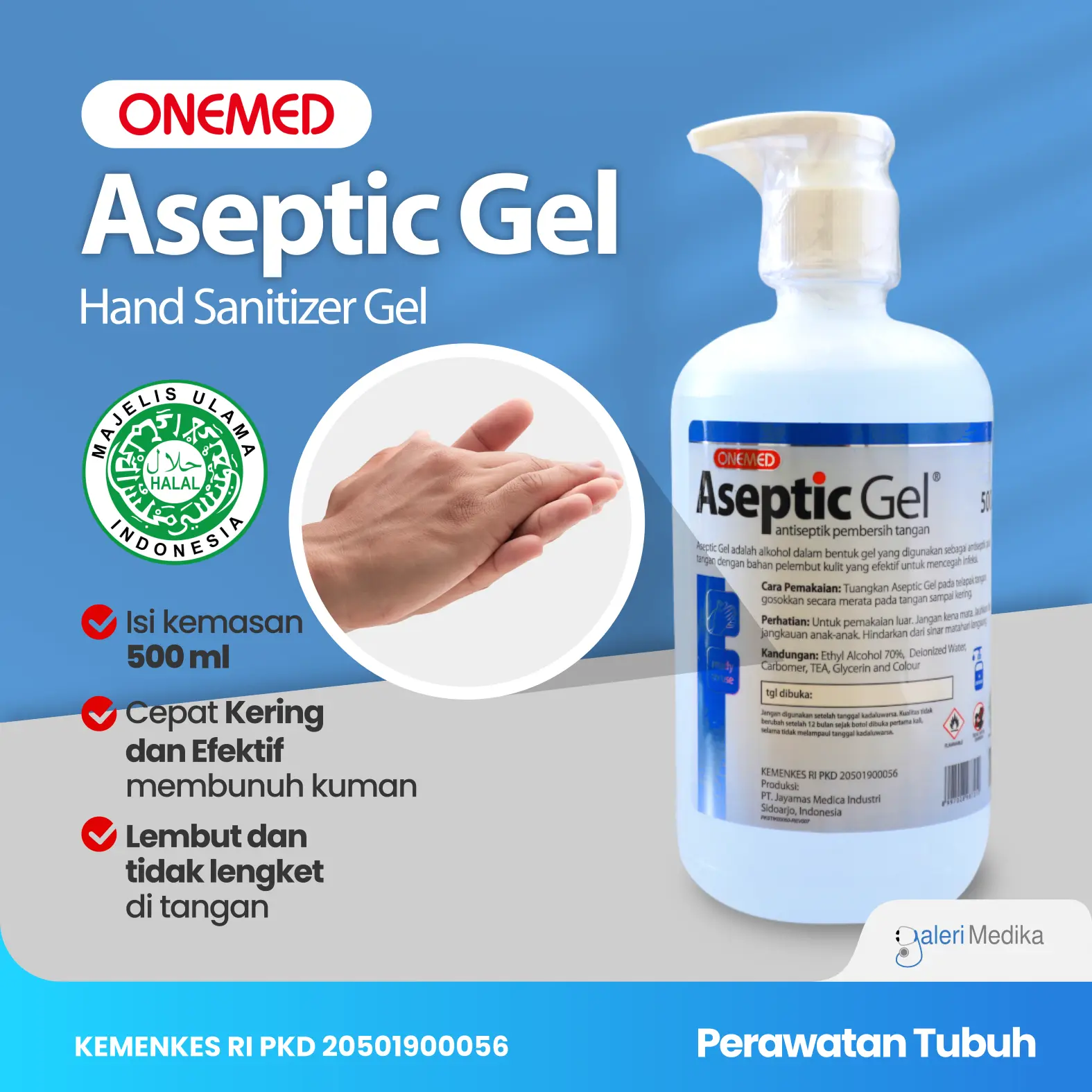 Aseptic Gel OneMed 500 ml / Antiseptic Gel Hand Sanitizer + Dispenser