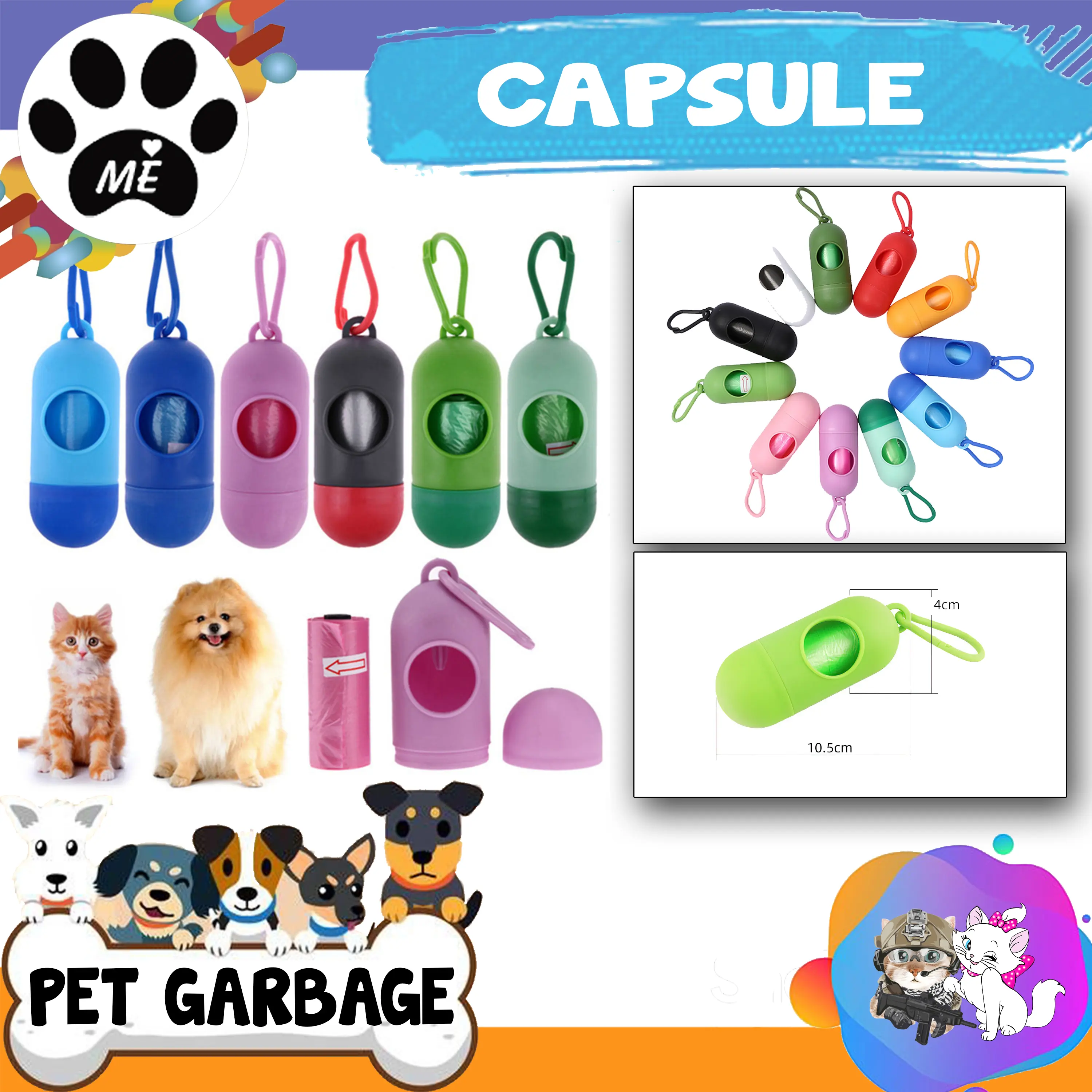 Tempat Plastik Kotoran Anjing Kucing " CAPSULE " Poop Bag Dispenser