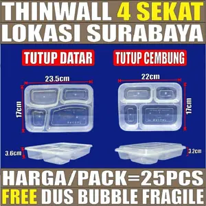 Thinwall 4Sekat Tebal Tutup Datar Atau 4 Sekat Tutup Cembung Pack Kotak Makan Bento Plastik Var SBY Thinwall 4Sekat Tebal Tutup Datar Atau 4 Sekat Tutup Cembung Pack Kotak Makan Bento Plastik Var SBY