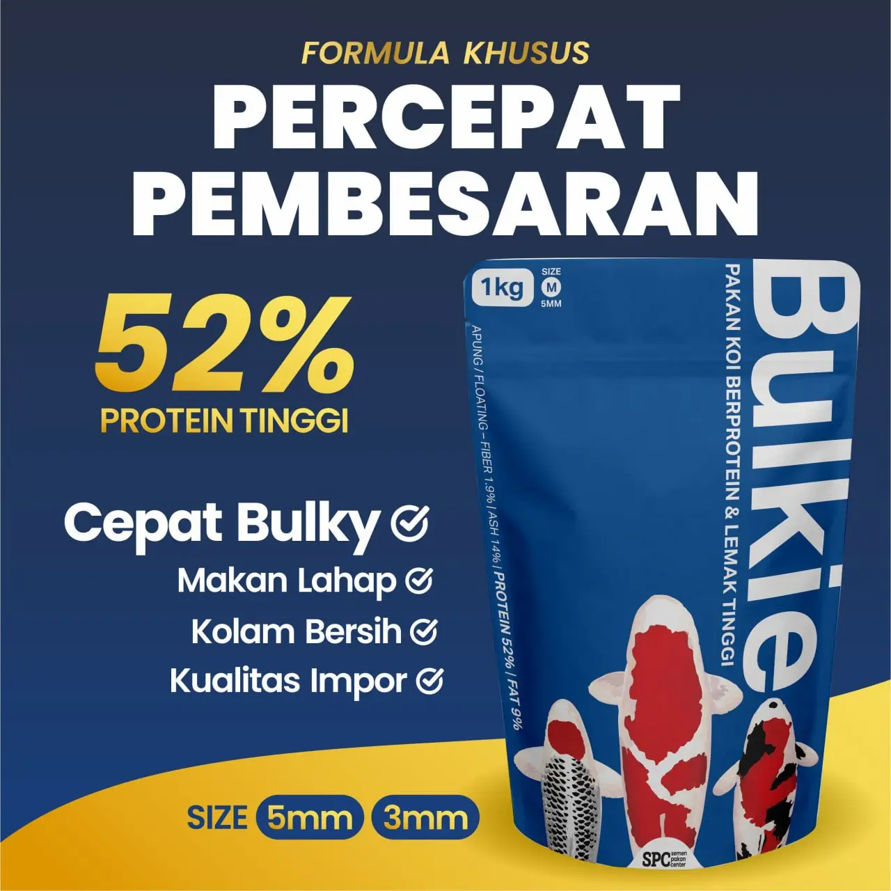 Pakan Pelet Makanan Ikan Koi Apung 1 Kg Bulkie Hi Growth