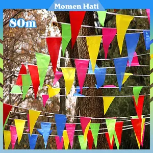 150Pcs Bendera Segitiga Warna Warni 80 Meter Bendera Kain Segitiga