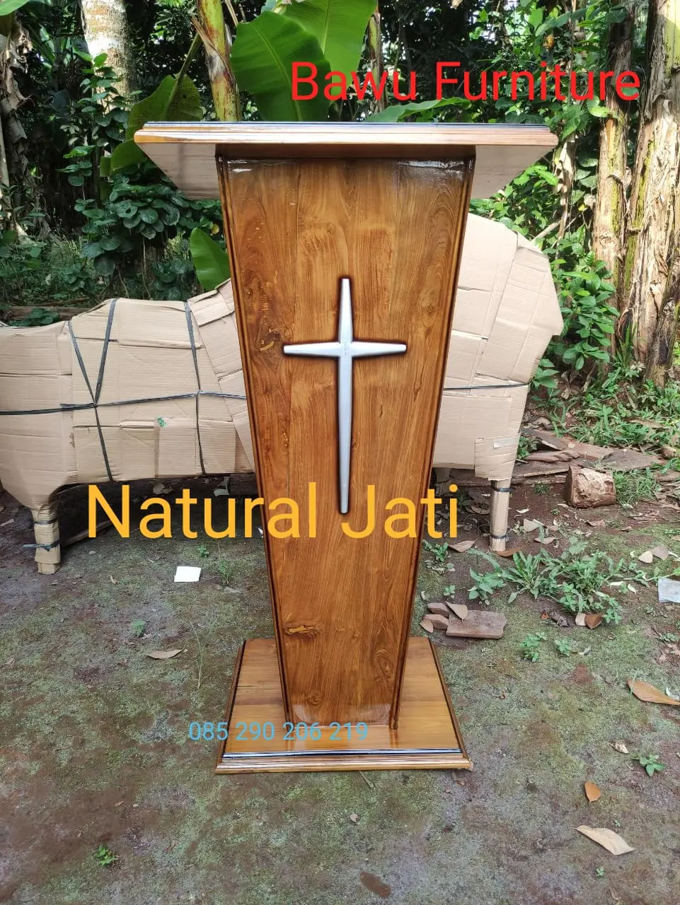Mimbar Gereja Minimalis Podium Kristen Bahan Kayu Jati Jepara Murah