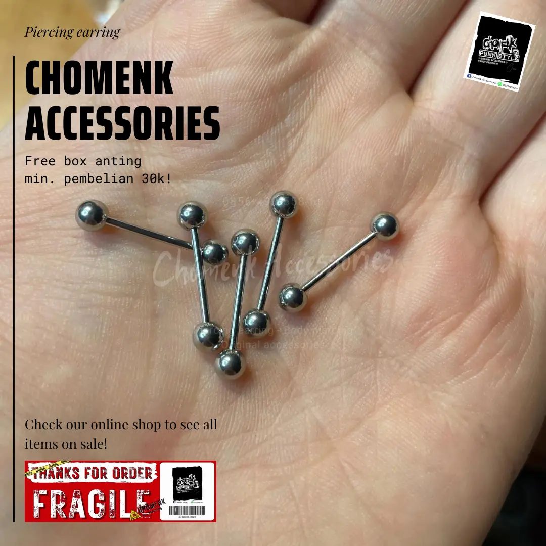 Piercing earring anting tindik barbel lidah titanium silver.