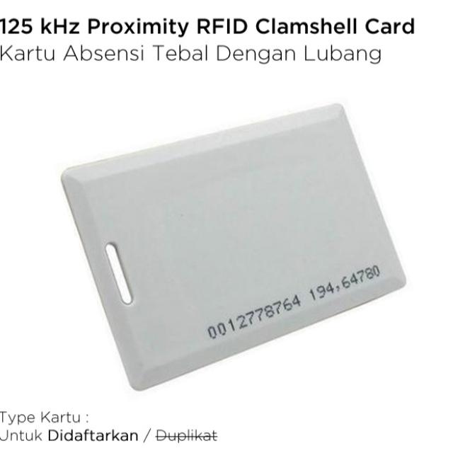 RFID CARD CLAMSHELL KARTU PROXIMITY TAG TEBAL LUBANG READ ONLY 125KHZ ...