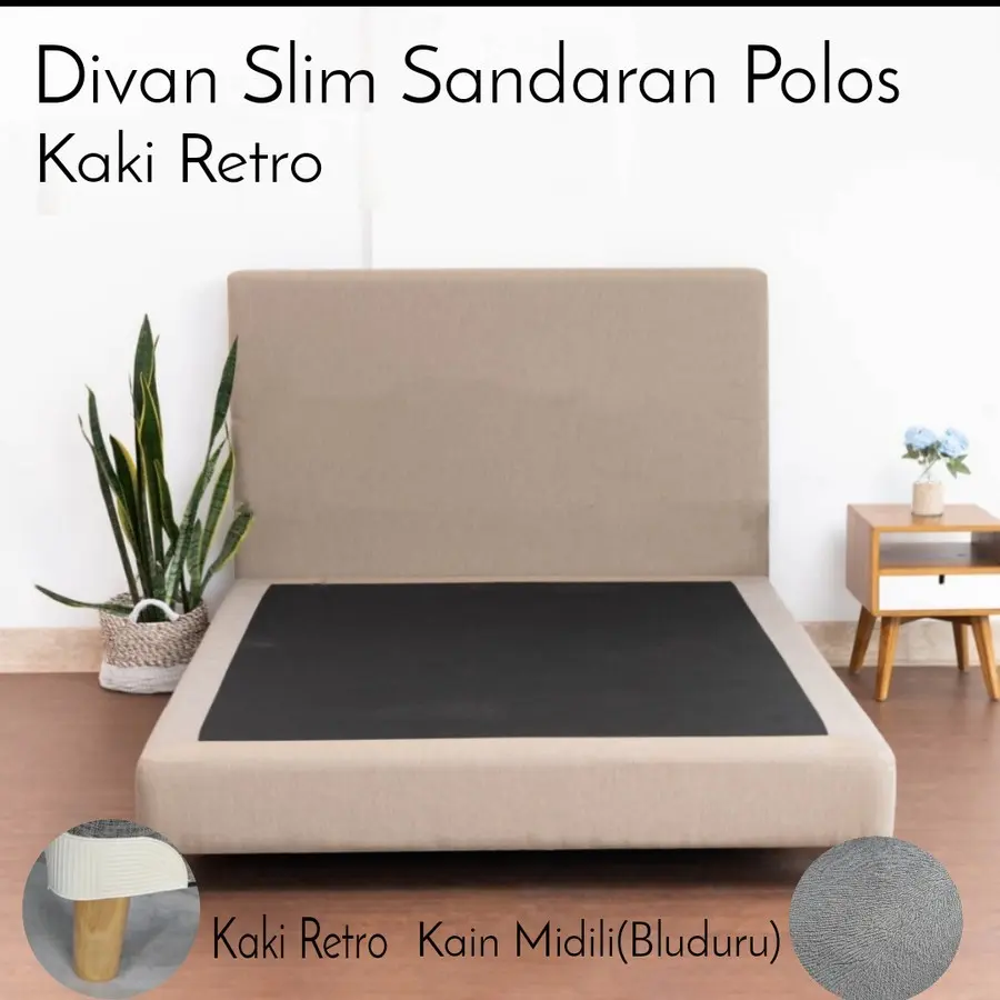 Divan Slim Sandaran Polos Kaki Retro Kain Bludru