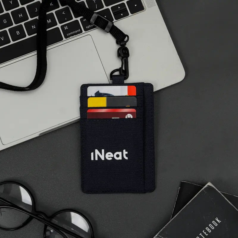 iNeat Card Holder Lanyard ID Card Nametag Wallet Navy 2