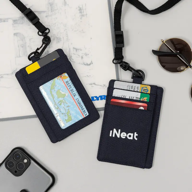 iNeat Card Holder Lanyard ID Card Nametag Wallet Navy 1